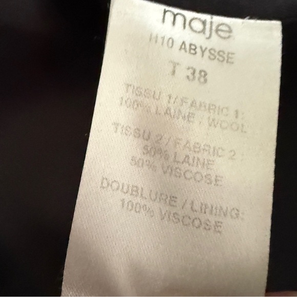 Maje Black Wool Trench Coat w/Black Leather details on Shoulders and Trim - Picture 9 of 13